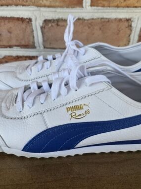 Puma Mens 10.5 White & Blue Roma 68 Leather Sneakers